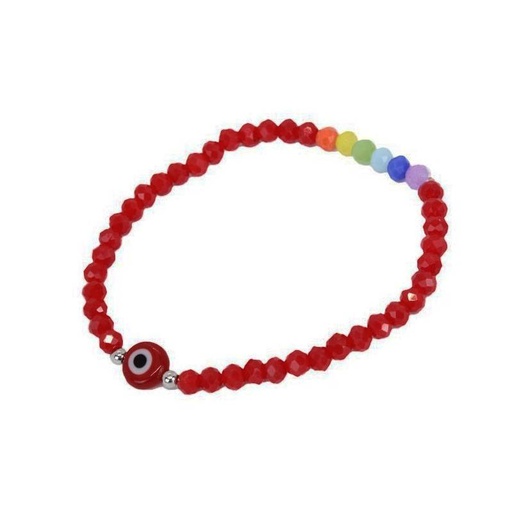 Pulsera Elastica Roja con Ojo Turco y 7 Chakras