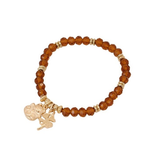 [¨76579] Pulsera Elastica Ambar con Gato y Trebol Dorado