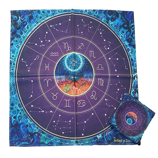 Paño de Tarot 70x70cm, Arbol y Zodiaco