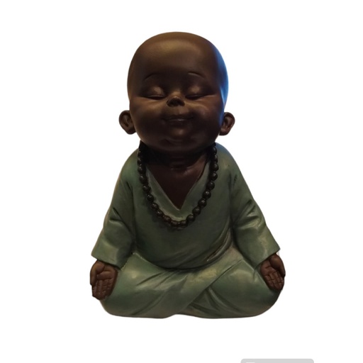 Buda Bebe Negro Meditando Tunica Verde 14cm