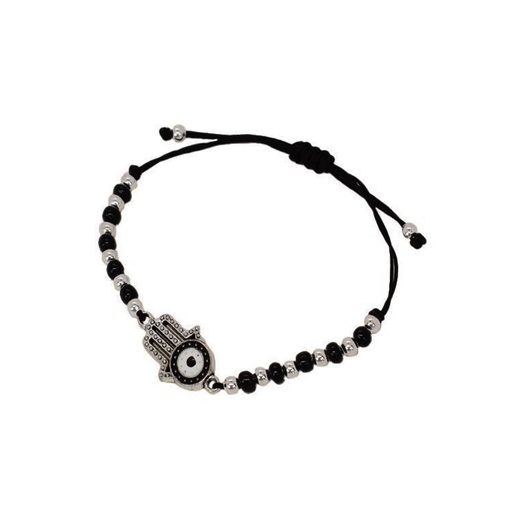 Pulsera Hilo Negra con Plateado con Mano de Fatima