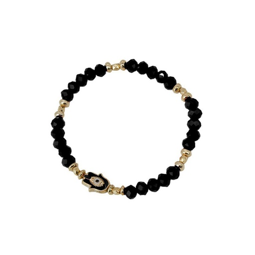 Pulsera Elastica Negra con Mano de Fatima