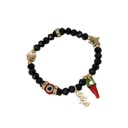 Pulsera Elastica Negra con Ojo Turco, Mano de Fatima y Aji Rojo