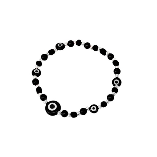 [{78557] Pulsera Elastica Negra con Ojo Turco