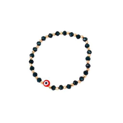 [{78013] Pulsera Elastica Verde con Ojo Turco Rojo