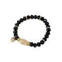 Pulsera Elastica Negra con Dije Dorado Virgen de Guadalupe y Corazon