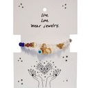 Pulsera Elastica con 7 Colores con Dijes Dorados de Herradura, Trebol, Ojo Turco y Mano de Fatima