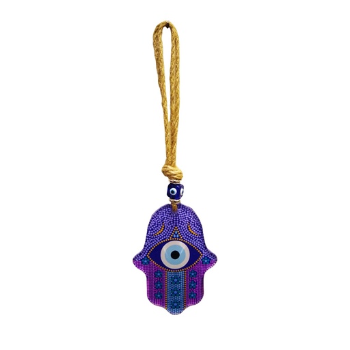 Colgante Mano de Fatima Violeta con Ojo Turco Vidrio 25cm