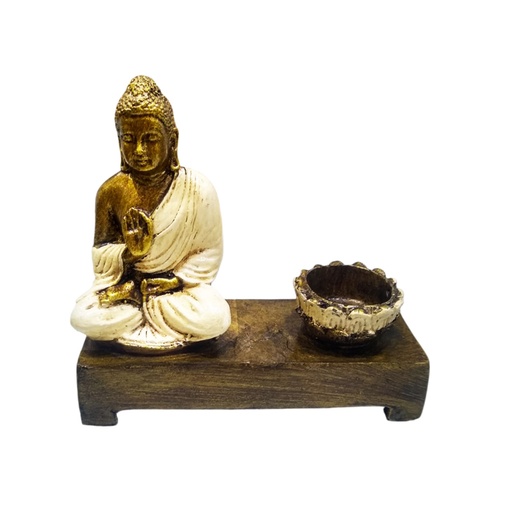 Porta Vela Altar Buda Dorado Manto Blanco 15cm