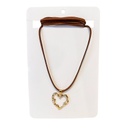 Collar Gamuzza Marron con Corazon Dorado