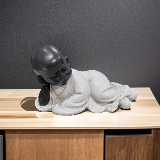 Buda Bebe Negro Recostado Tunica Blanco 14cm