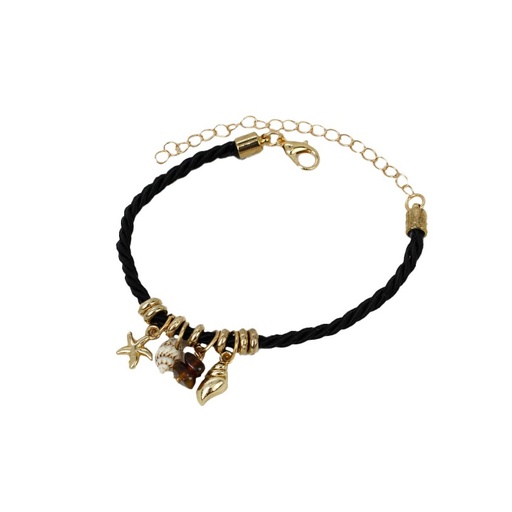 [¨83433] Pulsera Trendy Negra con Dije Estrella y Caracoles