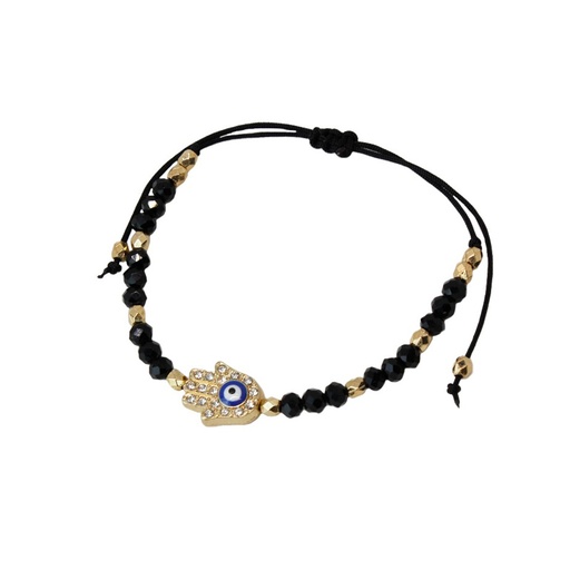 Pulsera Hilo Negra con Mano de Fatima y Ojo Turco con Strass