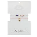 Set Pulseras Elasticas Blanca y Rosa con Dije de Flor, Ojo Turco y Corazon