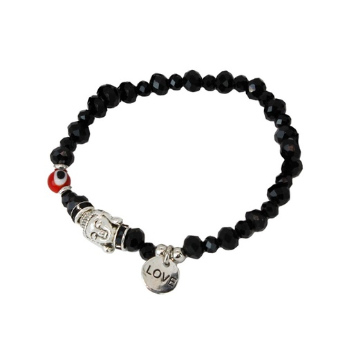 Pulsera Elastica Lucky Negra con Dije Buda y Ojo Turco Rojo