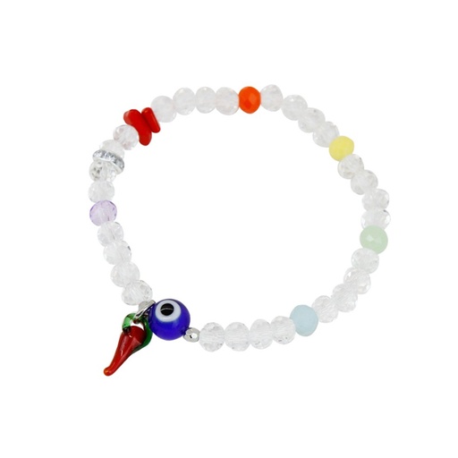 Pulsera Elastica Transparente con Ojo Turco y Cuerno