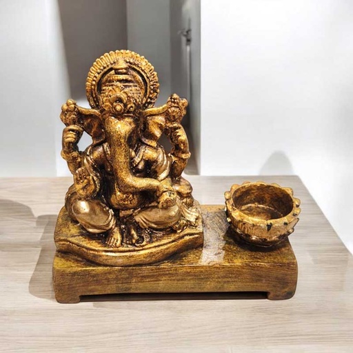 Porta Velas Altar Ganesha Dorado 15cm