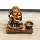 Porta Velas Altar Ganesha Dorado con Azul 15cm