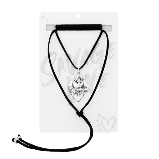 Collar Gamuza Negra con Corazon