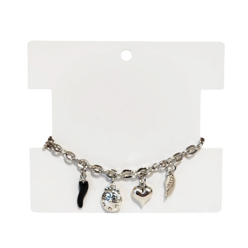 Pulsera Trendy Plateada con Cuerno, Gatito, Corazon y Ala