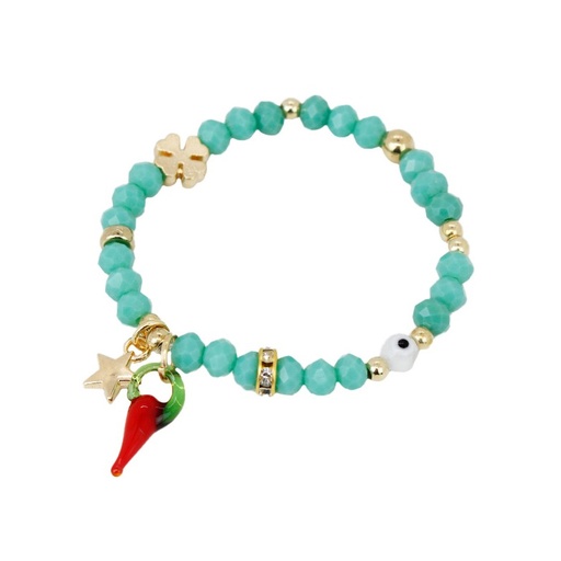 Pulsera Elastica Aqua con Cuerno y Estrella Dorada