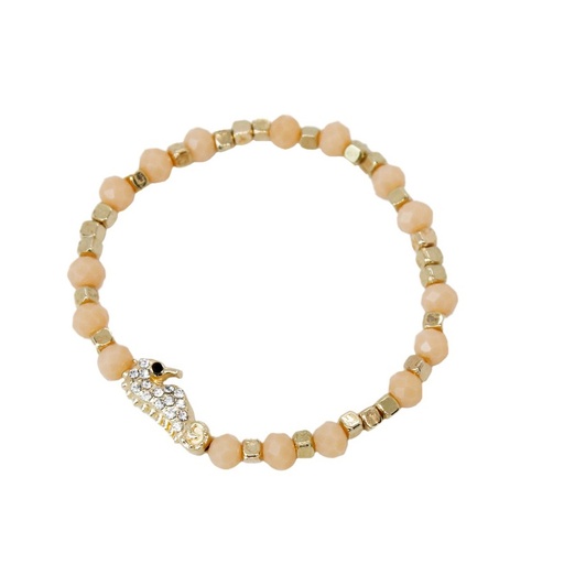 [82323] Pulsera Elastica Salmon y Dorada con Caballito de Mar con Strass