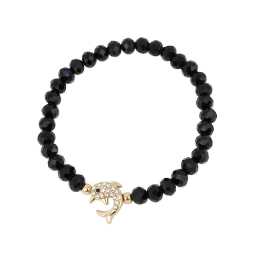 [85823] Pulsera Elastica Negra con Delfin con Strass