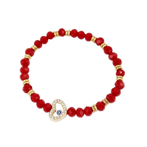 [90169] Pulsera Elastica Roja con Corazon Dorado con Strass