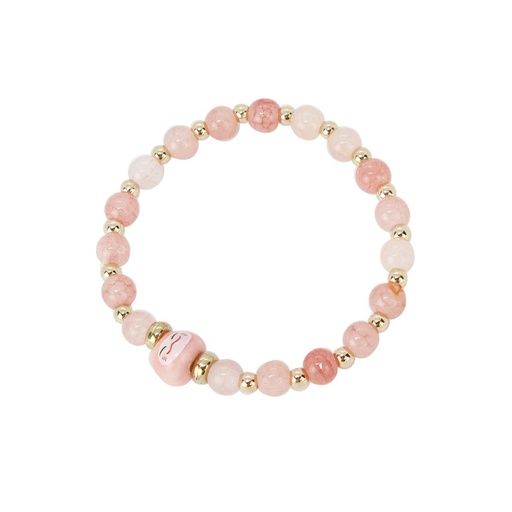 Pulsera Elastica Rosa y Dorado con Gatito