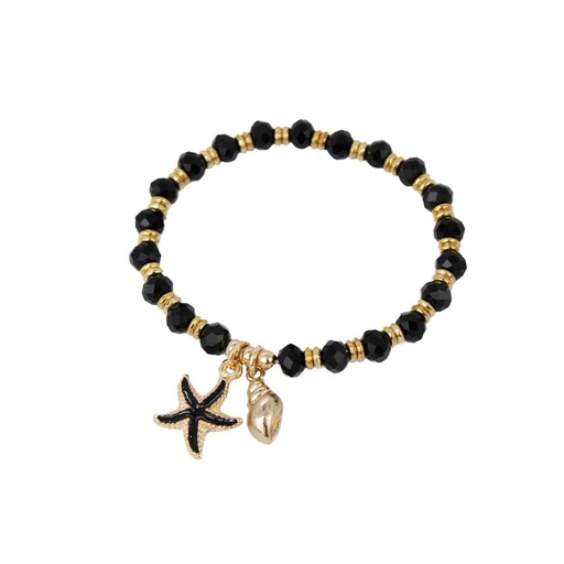 Pulsera Elastica Negra y Dorado con Estrella y Caracol