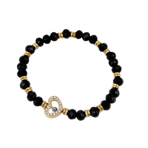 [90169] Pulsera Elastica Negra y Dorada con Corazon Dorado con Strass