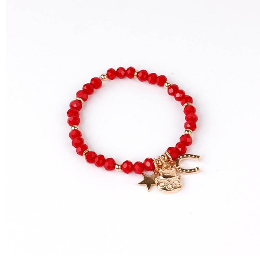 Pulsera Elastica Roja con Estrella, Gato y Herradura