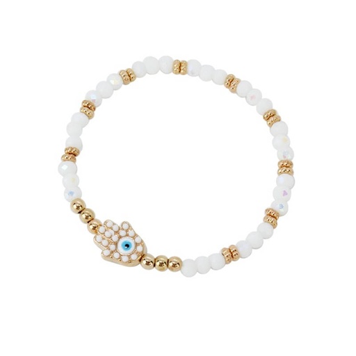 Pulsera Elastica Blanca con Mano de Fatima Dorada
