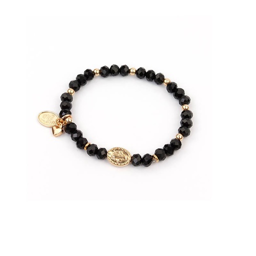 Pulsera Elastica Negra con Dijes de Virgen de Guadalupe