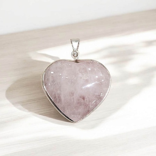 Dije Gema Cuarzo Rosa Corazon Grande con Virola