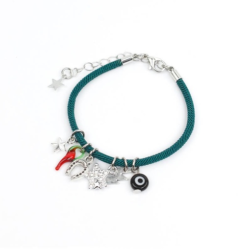 [94905] Pulsera Trendy Amulets Charms Verde Dijes Varios