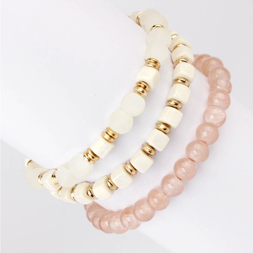[94449] Set Tres Pulseras Elasticas Energy Color Crudo y Rosa