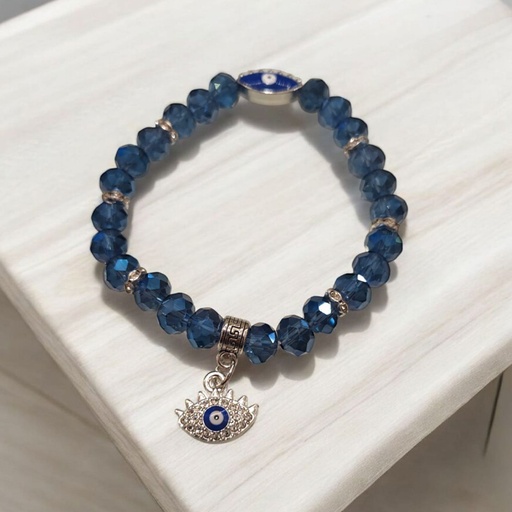 Pulsera Elastica Azul con Ojo Turco y Strass