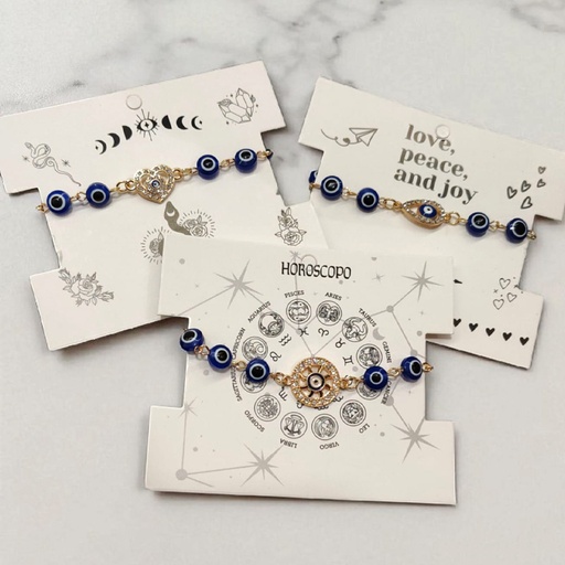 Pulsera Trendy Dorada Ojos Turcos con Dijes Varios con Strass