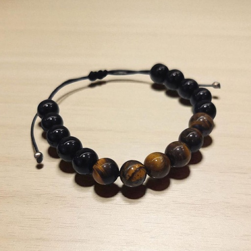 Pulsera Gema Ojo de Tigre con Obsidiana Hilo Esferas