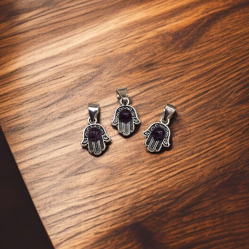 Dije Gema Amatista con Mano de Fatima