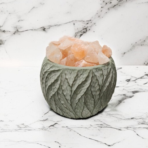 Lampara de Sal Cuenco Verdoso con Hojitas 12cm