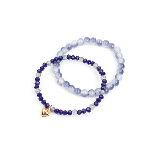 Set Pulseras Elasticas Tonos Azules con Mini Corazon Dorado