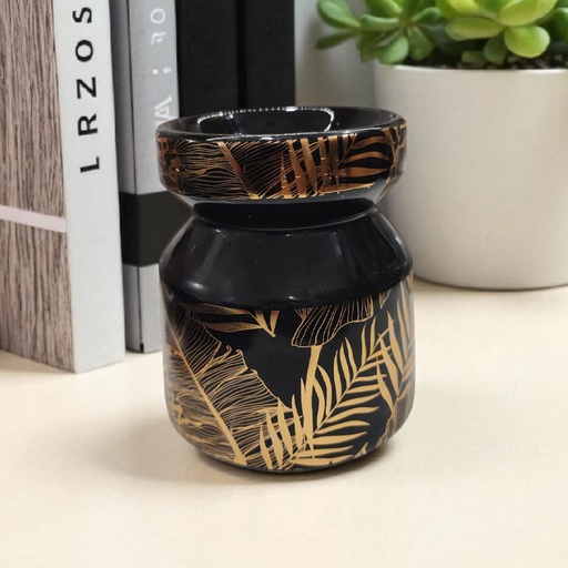 [6001234568063] Hornito Ceramica Negro con Hojas Doradas 9.5cm