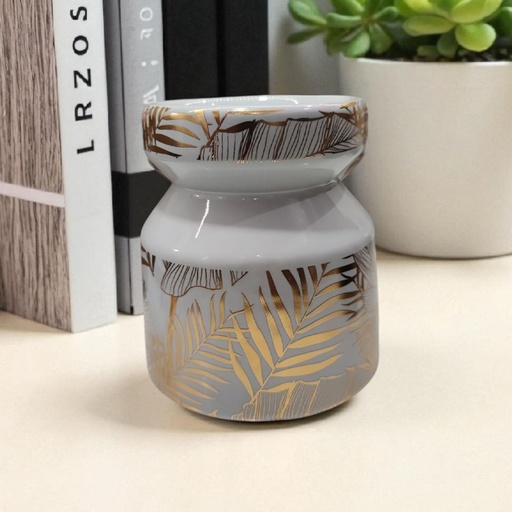[6001234568063] Hornito Ceramica Blanco con Hojas Doradas 9.5cm