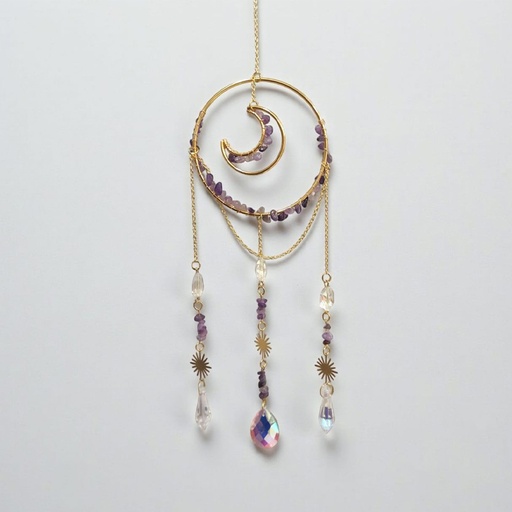 Movil Colgante Dorado con Luna y Amatista