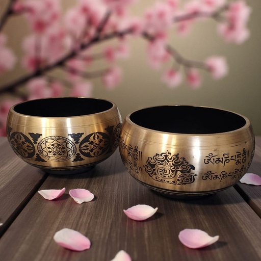 Cuenco Tibetano 16cm Dorado Mantras Negros