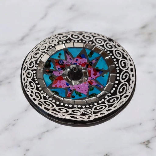 Porta Sahumerio Redondo Con Mosaicos y Espejos